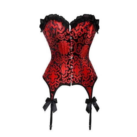 Hot Red Floral Print Gothic Corset