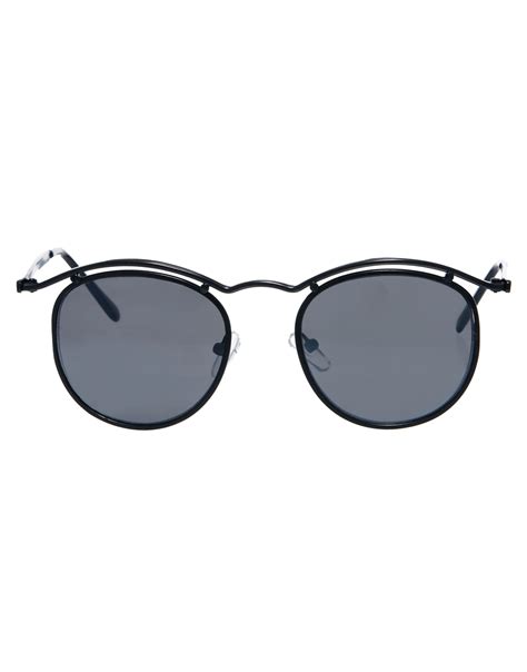 Lyst Asos Round Sunglasses With Curve Brow Bar In Black For Men