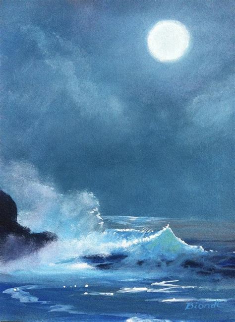 Full Moon Seascape Painting By Janet Biondi