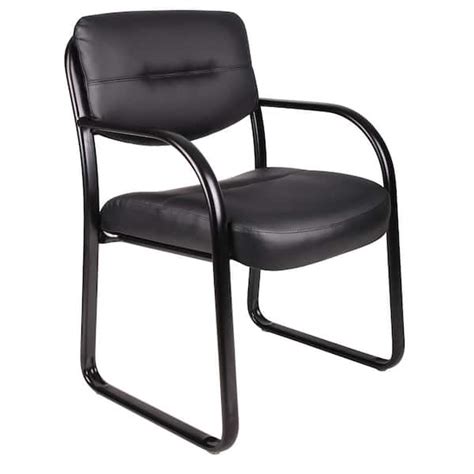 Boss Office Products Black Leather Guest Chair With Arms Black Steel