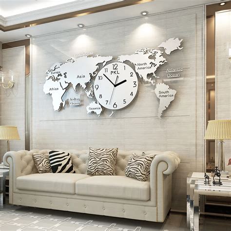 World Map Wall Clock Modern Design 304 Stainless Steel And Acrylic Large