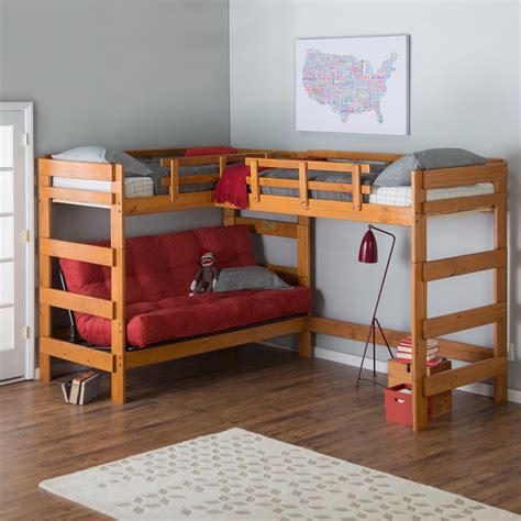 Futon bunk beds are designed to save space and often feature two beds on top of each other. Woodcrest Heartland L-Shaped Futon Bunk Bed with Extra ...