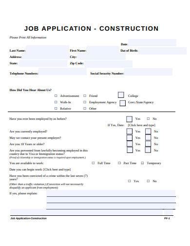 Free 11 Construction Application Samples In Pdf Ms Word