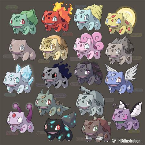 I Drew Bulbasaur As Every Type Oc Rpokemon