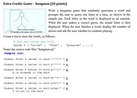 Maybe you would like to learn more about one of these? Solved: Extra Credit: Game - Hangman 20 Points Write A H ...