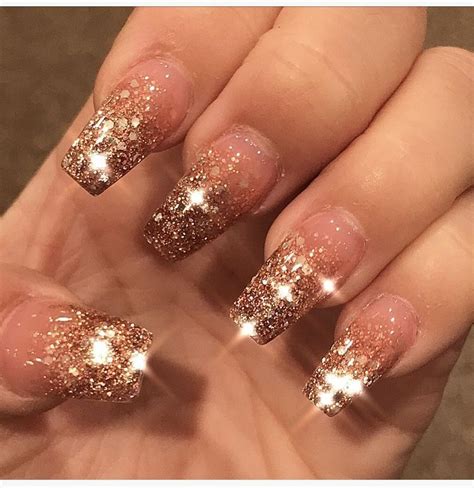 Rose Gold Ombré Glitter Bling Nails Acrylic Coffin Ombre Rose Gold