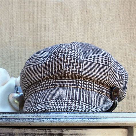 Womens Hats Cotton Newsboy Cap In Ivory And Brown Glen Plaid Good