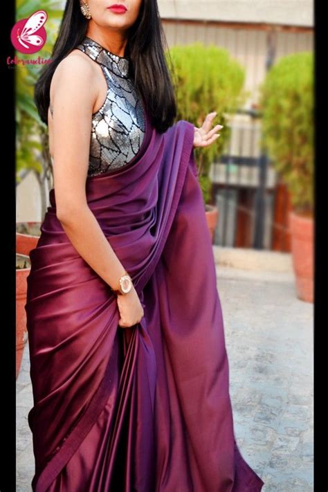 buy wine satin saree online in india satin saree stylish sarees saree look