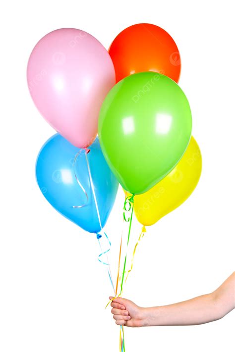 Hand Holding Balloons On White Blue Birthday Several Close Png