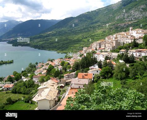Barrea Town With View Of Lake Barrea Abruzzo Italy Stock Photo Alamy