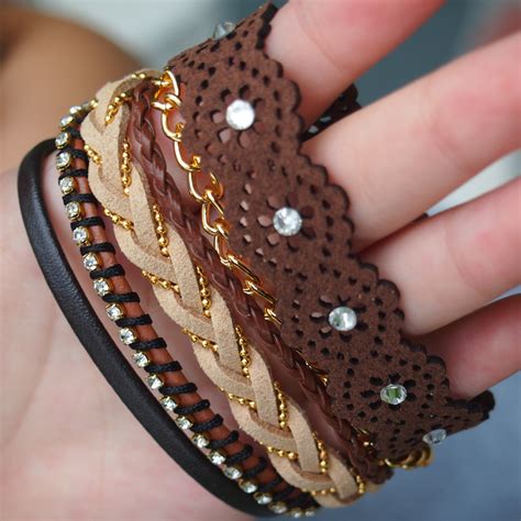 Handmade Leather Bracelets Pack For Women Brown On Luulla