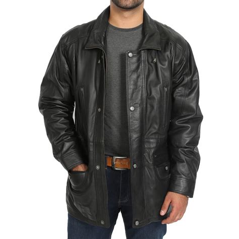 Mens Leather Winter Car Coat Hip Length Jason Black Bikers Leather Jacket