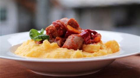 Sausage And Peppers Over Creamy Parmesan Polenta Recipe