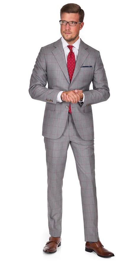 Vendetta Premium Grey And Red Plaid Suit Designer Suits For Men Mens