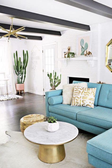 A Gorgeous Blue And Gold Living Room Update In Nashville Living Room