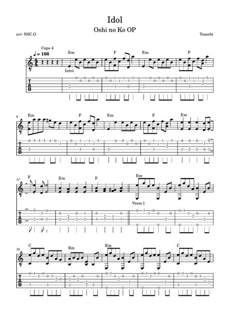 YOASOBI Idol Oshi No Ko OP Sheets By Not So Classic Guitar