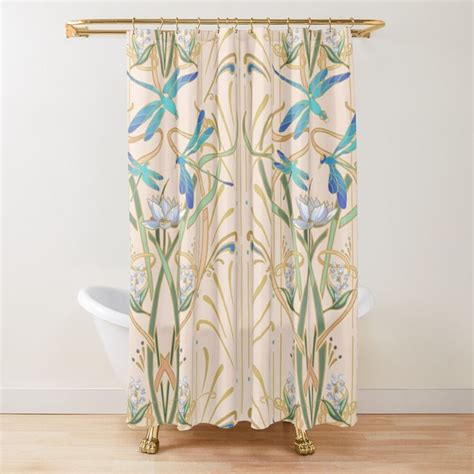 Art Nouveau Dragonflies Pattern Blush Shower Curtain By L Diane
