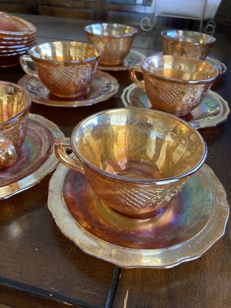 Vintage Federal Glass Normandie Iridescent Dinnerware Set Etsy