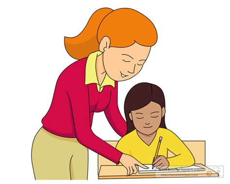 School Clipart Mother Or Teacher Helping Girl In Study Classroom