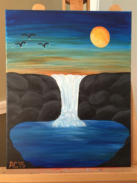 Sunset Over The Waterfall By Ac Lovers Art Creative Art Painting