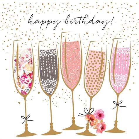 Happy Birthday Champagne Flutes Card The Lemon Tree Shop