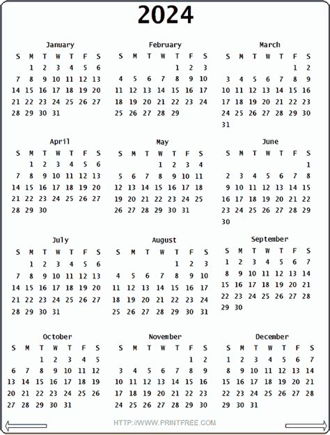 2024 Year Calendar Printable Printable Blank World