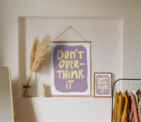 Purple Dont Overthink It Wall Art Inspirational Quotes Etsy