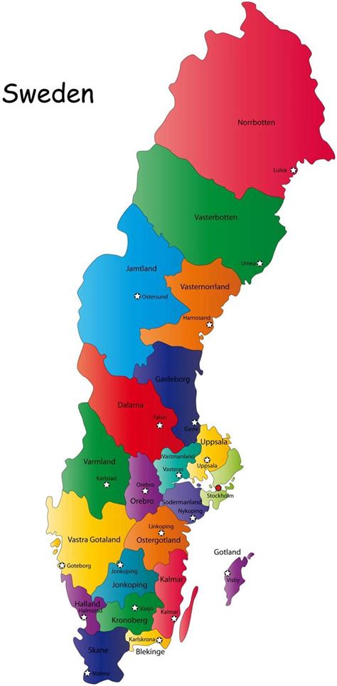 Zweden Kaart Provincies Kaart Van De Zweedse Provincies Noord Europa