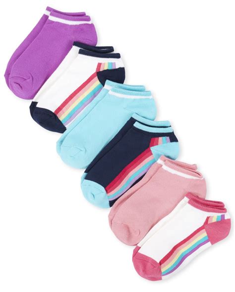 Girls Rainbow Striped Super Soft Ankle Socks 6 Pack