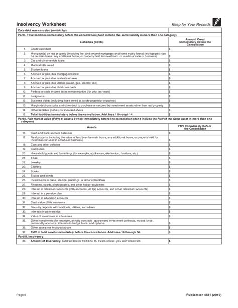 Irs Insolvency Worksheet 2018 Fill Online Printable Fillable Blank