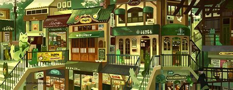 Matcha Fox Plaza Illustration Aesthetic Anime Animation Background