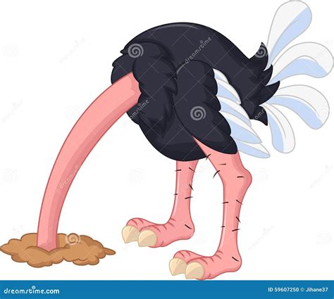 Ostrich Hiding Head In The Ground Vector Cartoon