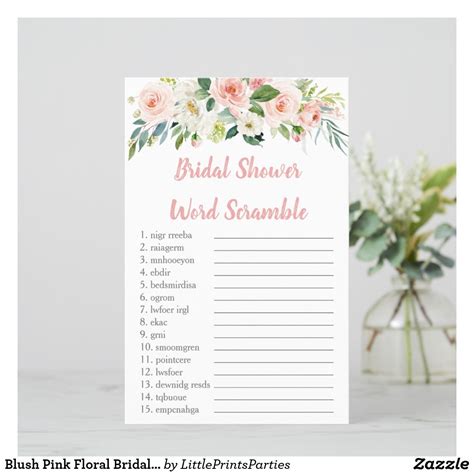 Blush Pink Floral Bridal Shower Word Scramble Game