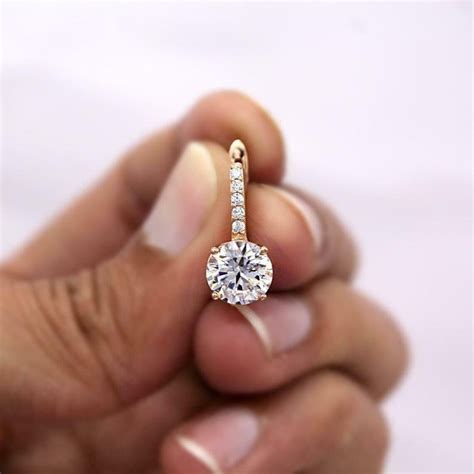 Ct Round Cut Diamond Moissanite Huggie Hoop Earrings Rose Etsy