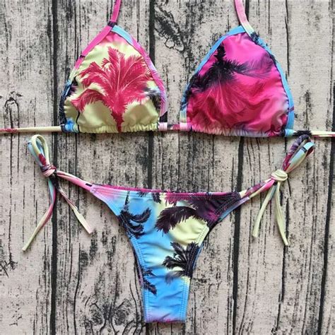 Buy Sexy Thong Bikinis Swimwear Women 2018 Tropical