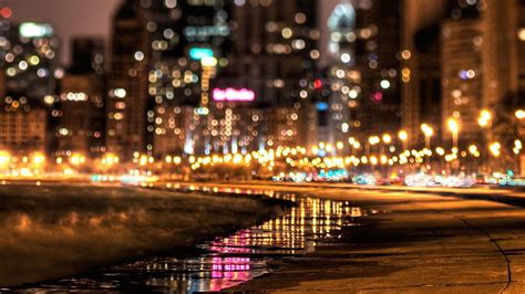 Hd Wallpaper City Night Lights Reflection Blurred Cityscape
