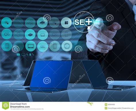 Businessman Hand Showing Search Engine Optimization Seo Stock Image Image Of Keyword Engine