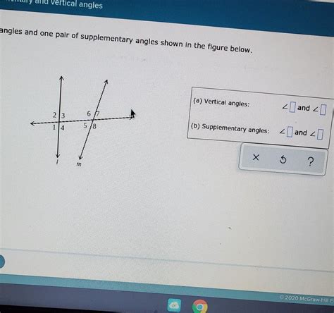 Give One Pair Of Vertical Angles And One Pair Of Supplementary Angles