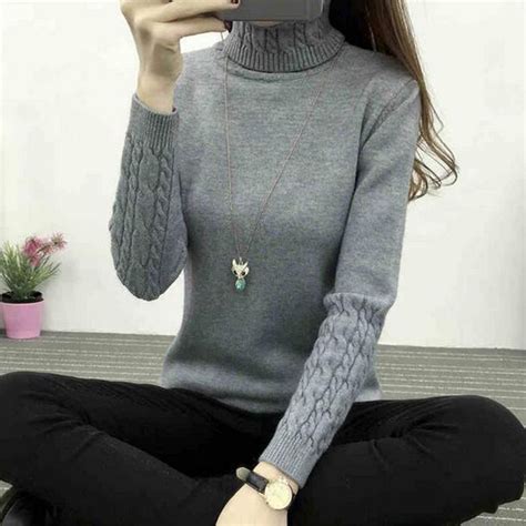 2018 New Autumn Winter Women Knitted Sweaters Pullovers Turtleneck Long