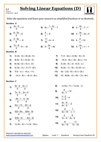 5.03 use and evaluate algebraic expressions, linear equations or inequalities to solve. Solving Linear Equations by CazoomMaths - Teaching Resources - TES