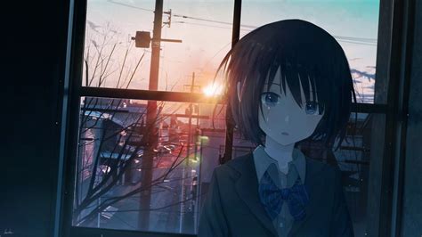 Download 1920x1080 Anime School Girl Crying Tears