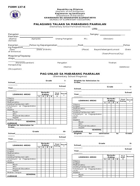 Form 137 School Permanent Record 1docx Form 137 E Fill And