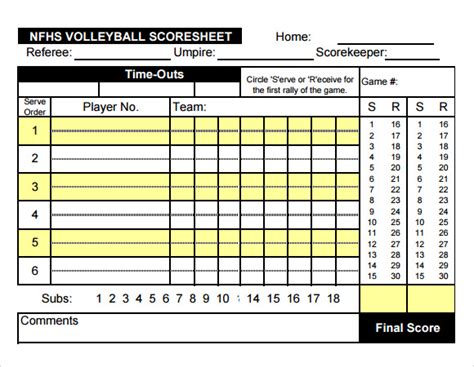 Volleyball Scoresheet Printable Brennan