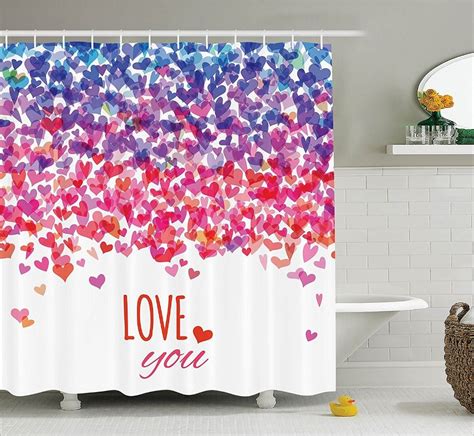 Shower Curtains Hearts Love You Message Romantic Valentines Day Print Art Waterproof Polyester