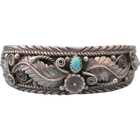 Vintage Signed Sterling Silver With Turquoise Native American Open Cuff