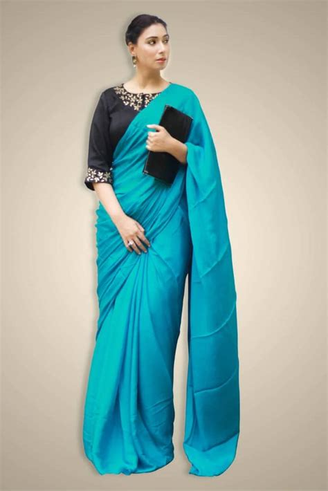 Also, an assortment of trending contemporary indian saree collection like the half and half indian fancy sarees online, plain indian saris, banarasi silk sari online shopping. Plain saree designer blouse buy online - turquoise blue saree