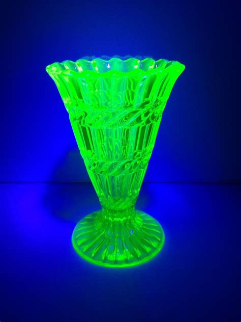 Pair Of Antique C1880 Henry Greener Green Uranium Vaseline Glass