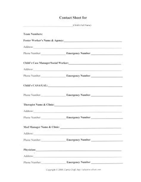 Foster Care Record Keeping Printable Worksheets Parenting Plan Foster
