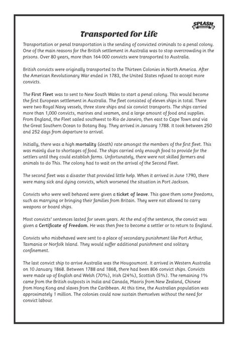 first fleet transported for life reading comprehension australian