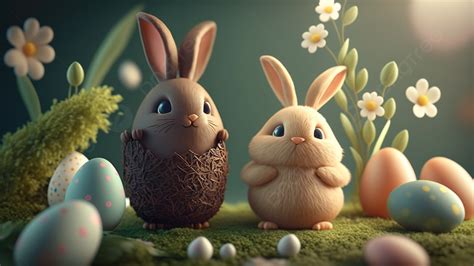 Easter Bunny Cute Background Rabbit Easter Eggs Easter Background Image And Wallpaper For